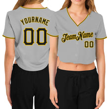 Загрузить изображение в средство просмотра галереи, Custom Women's Gray Black-Gold V-Neck Cropped Baseball Jersey