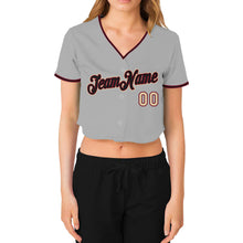 Загрузить изображение в средство просмотра галереи, Custom Women's Gray Black Crimson-Cream V-Neck Cropped Baseball Jersey