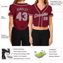 Laden Sie das Bild in den Galerie-Viewer, Custom Women's Crimson Gray-White V-Neck Cropped Baseball Jersey