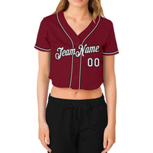 Загрузить изображение в средство просмотра галереи, Custom Women's Crimson White-Black V-Neck Cropped Baseball Jersey