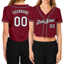 Загрузить изображение в средство просмотра галереи, Custom Women's Crimson White-Black V-Neck Cropped Baseball Jersey