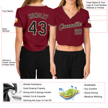 Загрузить изображение в средство просмотра галереи, Custom Women's Crimson Black-Cream V-Neck Cropped Baseball Jersey