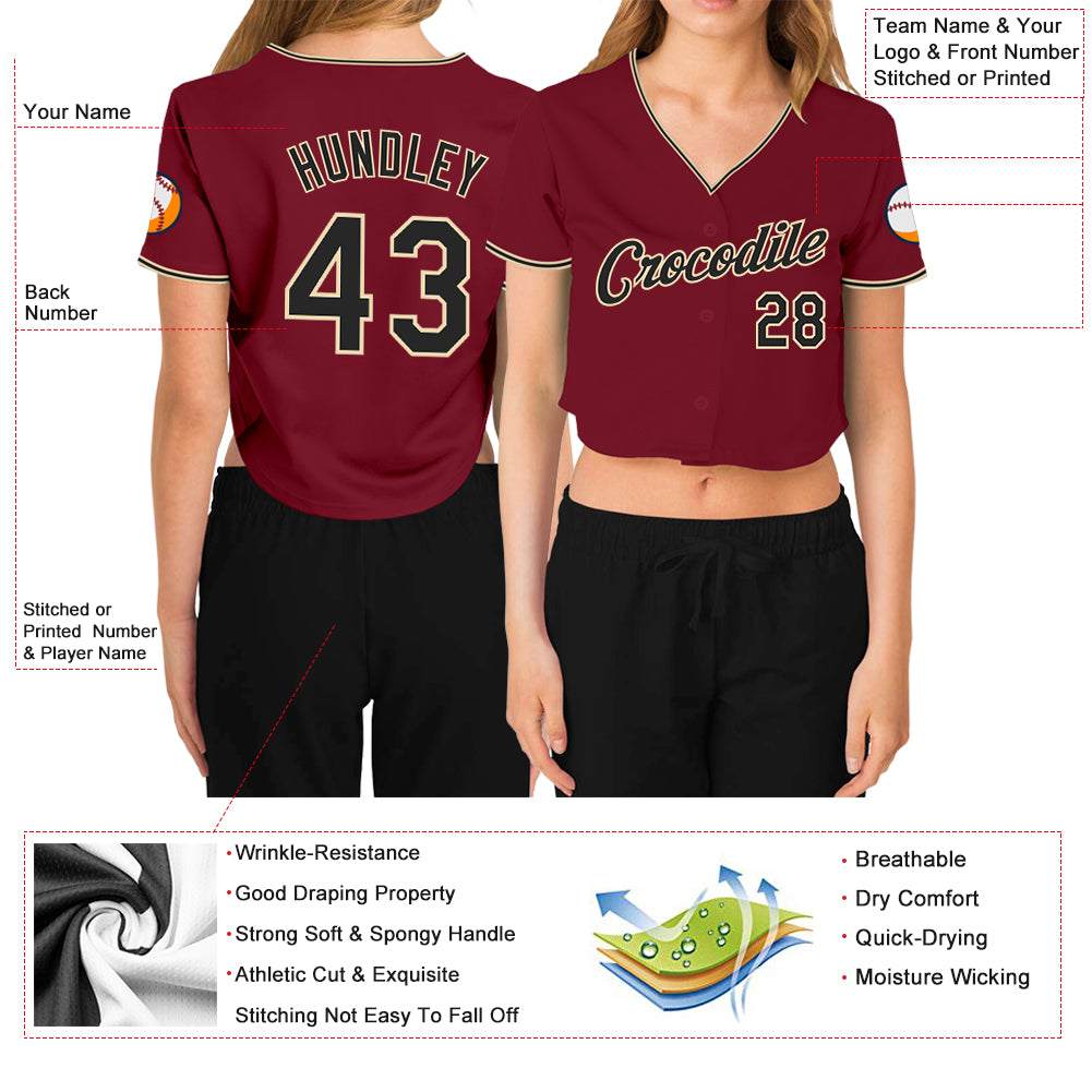 Custom Women's Cream Black-Red V-Neck Cropped Baseball Jersey Discount