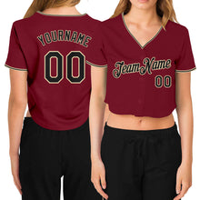 Загрузить изображение в средство просмотра галереи, Custom Women's Crimson Black-Cream V-Neck Cropped Baseball Jersey