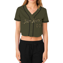 Загрузить изображение в средство просмотра галереи, Custom Women's Olive Camo-Black Salute To Service V-Neck Cropped Baseball Jersey