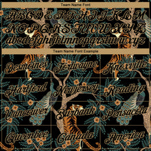 Laden Sie das Bild in den Galerie-Viewer, Custom Women's Black Black-Old Gold Tiger And Peacock 3D V-Neck Cropped Baseball Jersey