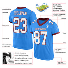 Load image into Gallery viewer, Custom Powder Blue White-Burgundy Mesh Authentic Football Jersey