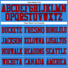 Load image into Gallery viewer, Custom Powder Blue Red-Navy Mesh Authentic Football Jersey