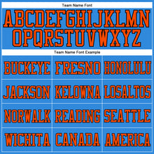 Load image into Gallery viewer, Custom Powder Blue Orange-Black Mesh Authentic Football Jersey