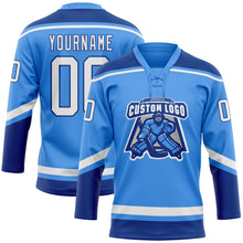 Load image into Gallery viewer, Custom Electric Blue White-Royal Hockey Lace Neck Jersey
