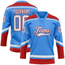Загрузить изображение в средство просмотра галереи, Custom Powder Blue White-Red Hockey Lace Neck Jersey