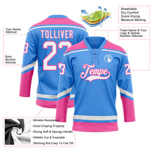 Загрузить изображение в средство просмотра галереи, Custom Powder Blue White-Pink Hockey Lace Neck Jersey