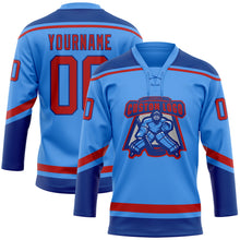 Load image into Gallery viewer, Custom Powder Blue Red-Royal Hockey Lace Neck Jersey