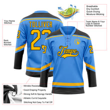 Load image into Gallery viewer, Custom Powder Blue Gold-Black Hockey Lace Neck Jersey