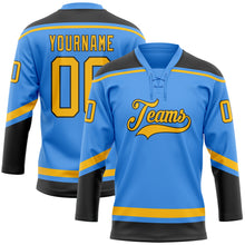 Load image into Gallery viewer, Custom Powder Blue Gold-Black Hockey Lace Neck Jersey