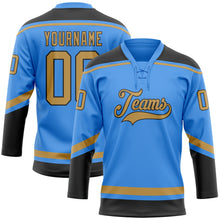 Загрузить изображение в средство просмотра галереи, Custom Powder Blue Old Gold-Black Hockey Lace Neck Jersey