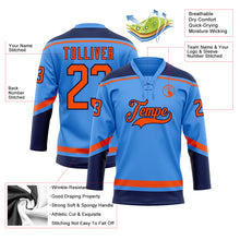 Load image into Gallery viewer, Custom Powder Blue Orange-Navy Hockey Lace Neck Jersey