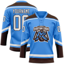 Загрузить изображение в средство просмотра галереи, Custom Powder Blue White-Brown Hockey Lace Neck Jersey