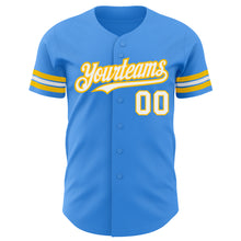 Load image into Gallery viewer, Custom Electric Blue White-Gold Authentic Baseball Jersey
