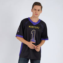 Laden Sie das Bild in den Galerie-Viewer, Custom Black Purple-Old Gold Drift Fashion Football Jersey