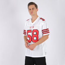 Laden Sie das Bild in den Galerie-Viewer, Custom White Red-Black Mesh Authentic Football Jersey