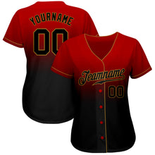 Load image into Gallery viewer, Custom Red Black-Old Gold Authentic Fade Fashion Baseball Jersey