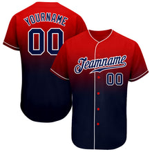 Load image into Gallery viewer, Custom Red Navy-White Authentic Fade Fashion Baseball Jersey