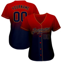 Load image into Gallery viewer, Custom Red Navy-Old Gold Authentic Fade Fashion Baseball Jersey