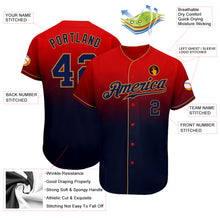 Load image into Gallery viewer, Custom Red Navy-Old Gold Authentic Fade Fashion Baseball Jersey