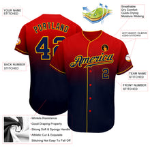 Load image into Gallery viewer, Custom Red Navy-Gold Authentic Fade Fashion Baseball Jersey
