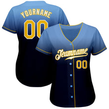 Charger l'image dans la galerie, Custom Light Blue Gold-Navy Authentic Fade Fashion Baseball Jersey
