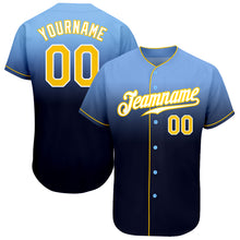 Charger l'image dans la galerie, Custom Light Blue Gold-Navy Authentic Fade Fashion Baseball Jersey