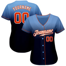 Load image into Gallery viewer, Custom Light Blue Orange-Navy Authentic Fade Fashion Baseball Jersey