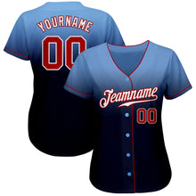 Load image into Gallery viewer, Custom Light Blue Red-Navy Authentic Fade Fashion Baseball Jersey