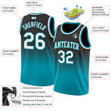 Laden Sie das Bild in den Galerie-Viewer, Custom Black White-Teal Authentic Fade Fashion Basketball Jersey