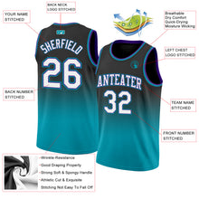 Laden Sie das Bild in den Galerie-Viewer, Custom Black White-Teal Authentic Fade Fashion Basketball Jersey