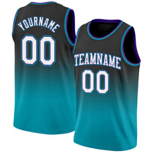 Laden Sie das Bild in den Galerie-Viewer, Custom Black White-Teal Authentic Fade Fashion Basketball Jersey