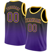 Load image into Gallery viewer, Custom Black Purple-Gold Authentic Fade Fashion Basketball Jersey