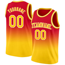 Load image into Gallery viewer, Custom Red Gold-White Authentic Fade Fashion Basketball Jersey