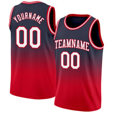 Load image into Gallery viewer, Custom Navy White-Red Authentic Fade Fashion Basketball Jersey