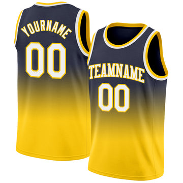 Custom Navy White-Gold Authentic Fade Fashion Basketball Jersey