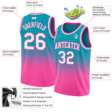 Laden Sie das Bild in den Galerie-Viewer, Custom Teal White-Pink Authentic Fade Fashion Basketball Jersey
