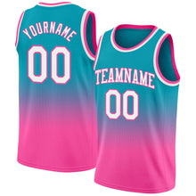 Laden Sie das Bild in den Galerie-Viewer, Custom Teal White-Pink Authentic Fade Fashion Basketball Jersey