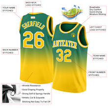 Laden Sie das Bild in den Galerie-Viewer, Custom Kelly Green Gold-White Authentic Fade Fashion Basketball Jersey