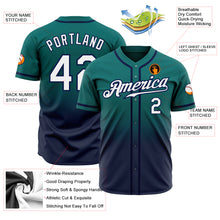 Charger l'image dans la galerie, Custom Teal White-Navy Authentic Fade Fashion Baseball Jersey