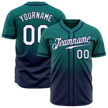 Charger l'image dans la galerie, Custom Teal White-Navy Authentic Fade Fashion Baseball Jersey