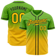 Load image into Gallery viewer, Custom Neon Green Yellow-Black Authentic Fade Fashion Baseball Jersey