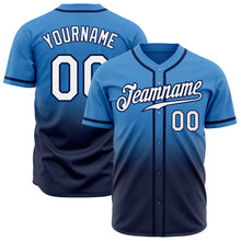 Load image into Gallery viewer, Custom Powder Blue White-Navy Authentic Fade Fashion Baseball Jersey
