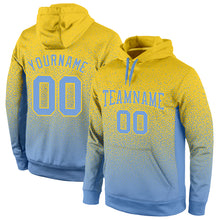 Load image into Gallery viewer, Custom Stitched Gold Light Blue Fade Fashion Sports Pullover Sweatshirt Hoodie
