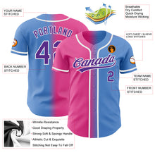 Load image into Gallery viewer, Custom Powder Blue Purple-Pink Authentic Gradient Fashion Baseball Jersey
